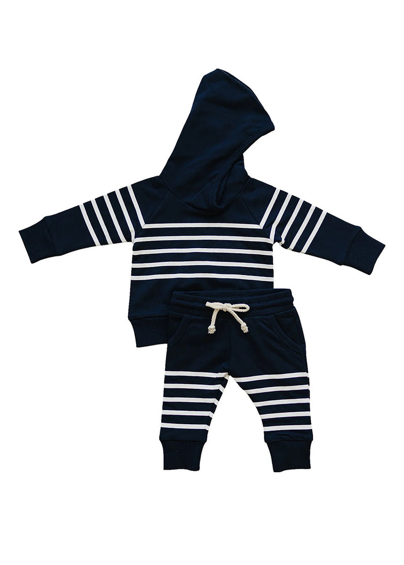 Hooded French Terry Set - Navy Stripes