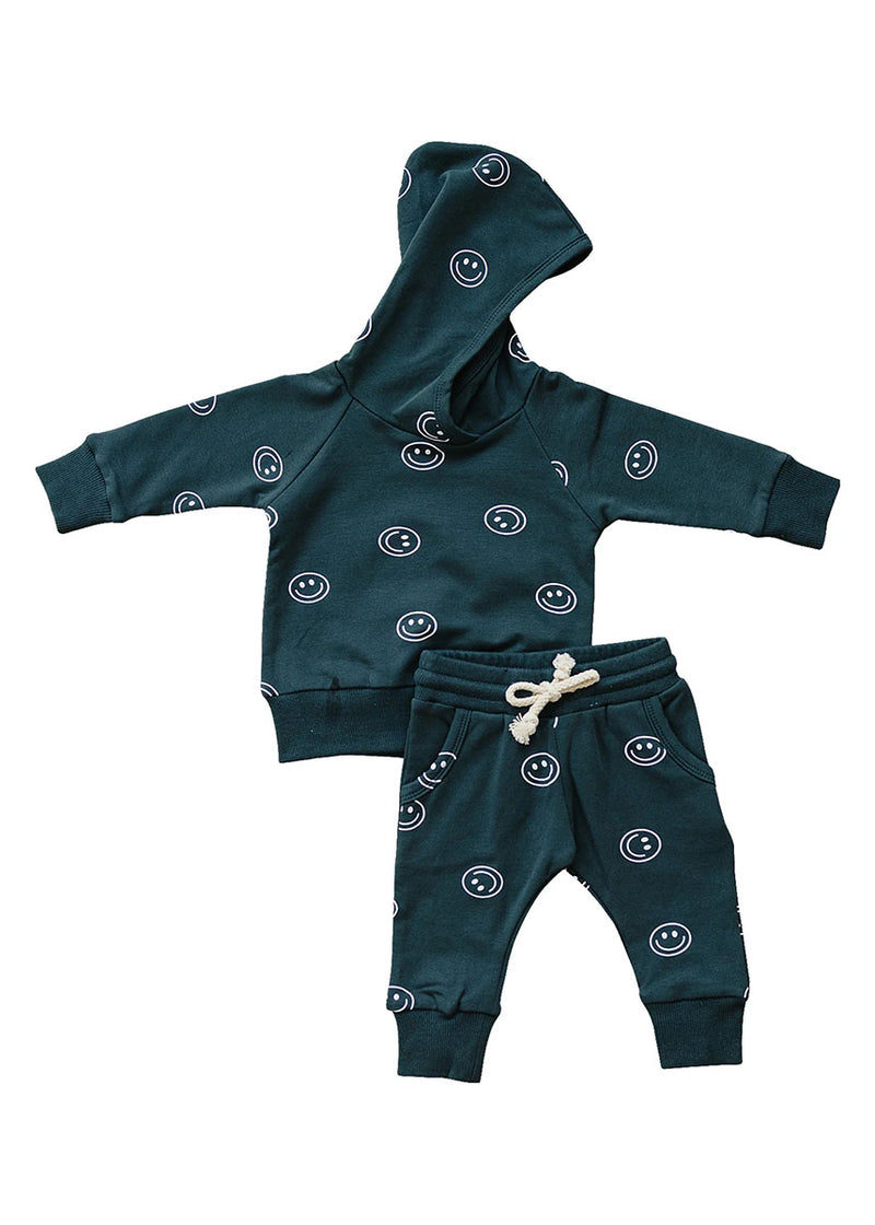 Smiley French Terry Hoodie Set - Dark Teal