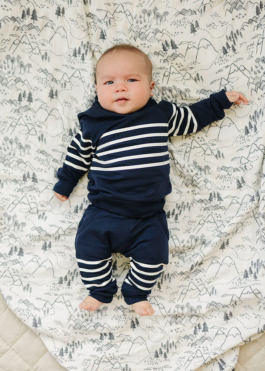 Hooded French Terry Set - Navy Stripes