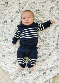 Hooded French Terry Set - Navy Stripes
