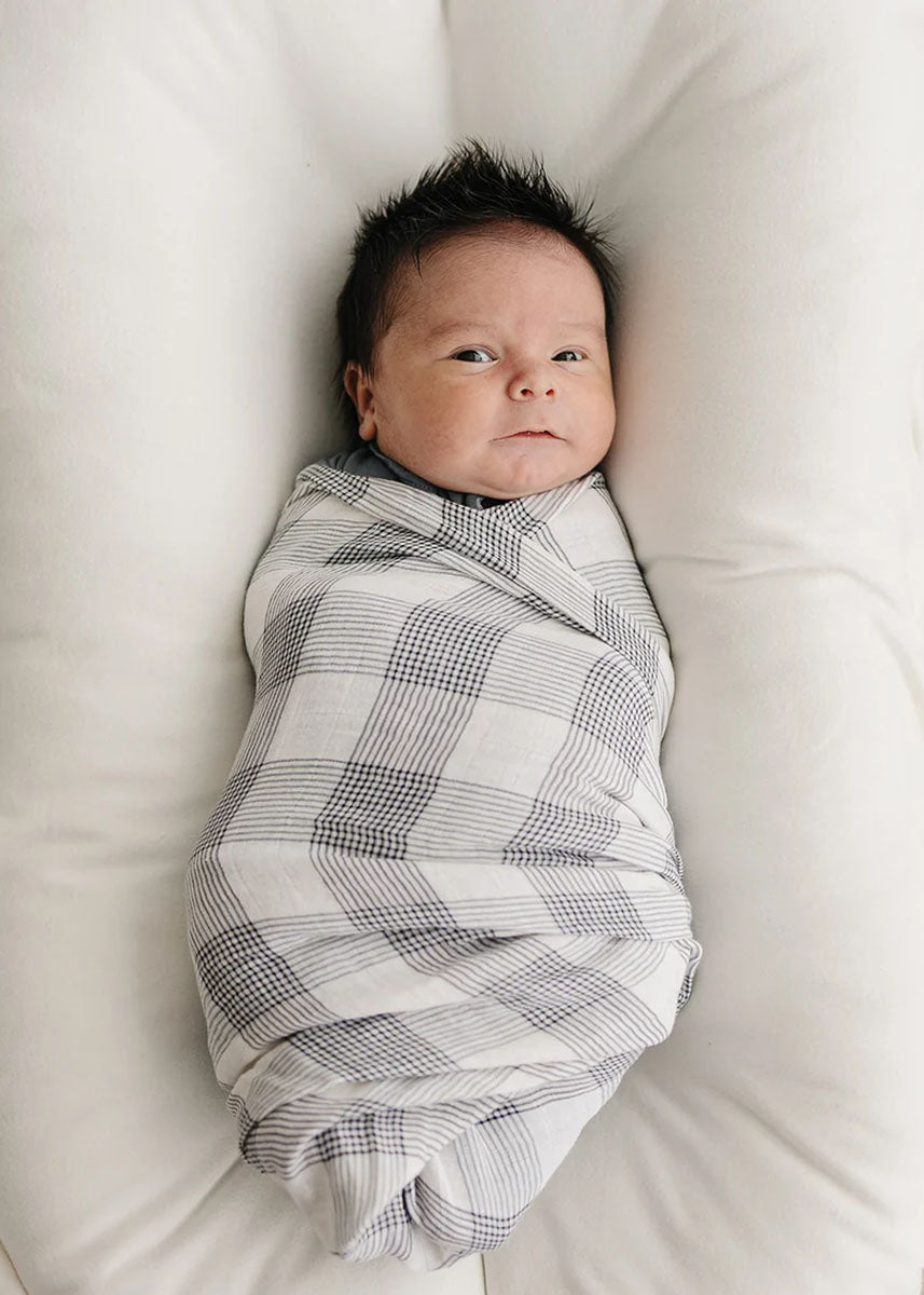 Coastal Plaid Muslin Swaddle Blanket