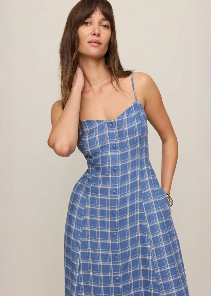 Angel Eyes Plaid Midi Dress - Mystic Blue
