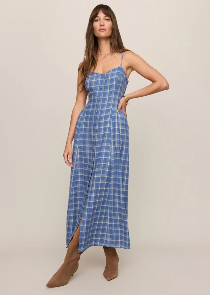 Angel Eyes Plaid Midi Dress - Mystic Blue