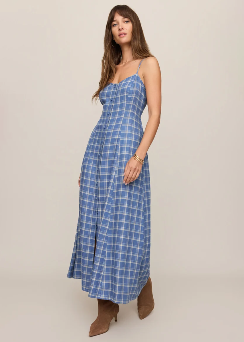 Angel Eyes Plaid Midi Dress - Mystic Blue