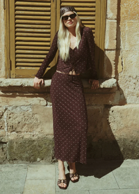 Eda Polka Dot Mesh Midi Skirt - Dark Chocolate