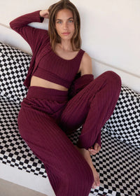 Dawn Smocked Rib Pant - Merlot