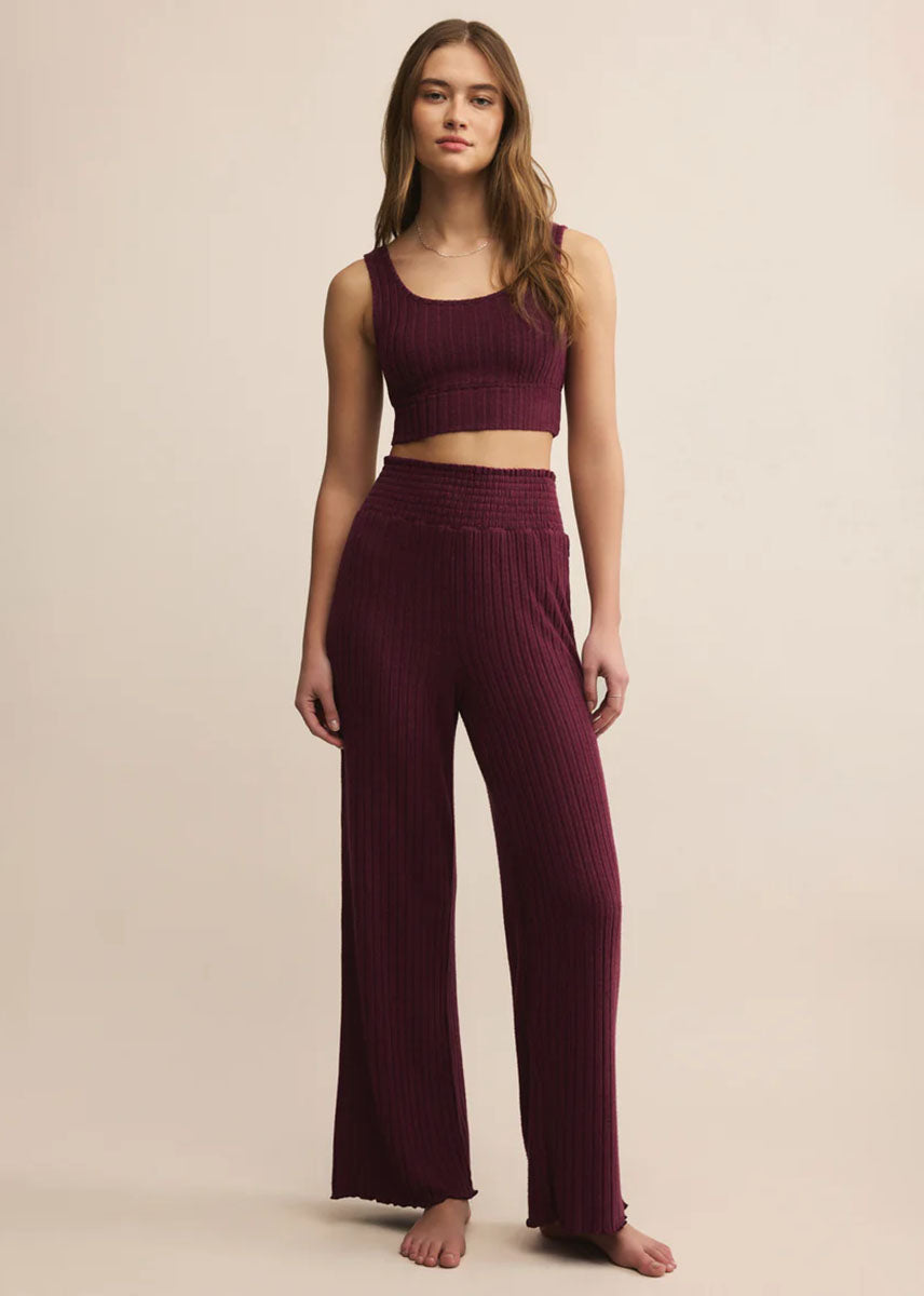 Dawn Smocked Rib Pant - Merlot