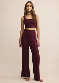 Dawn Smocked Rib Pant - Merlot