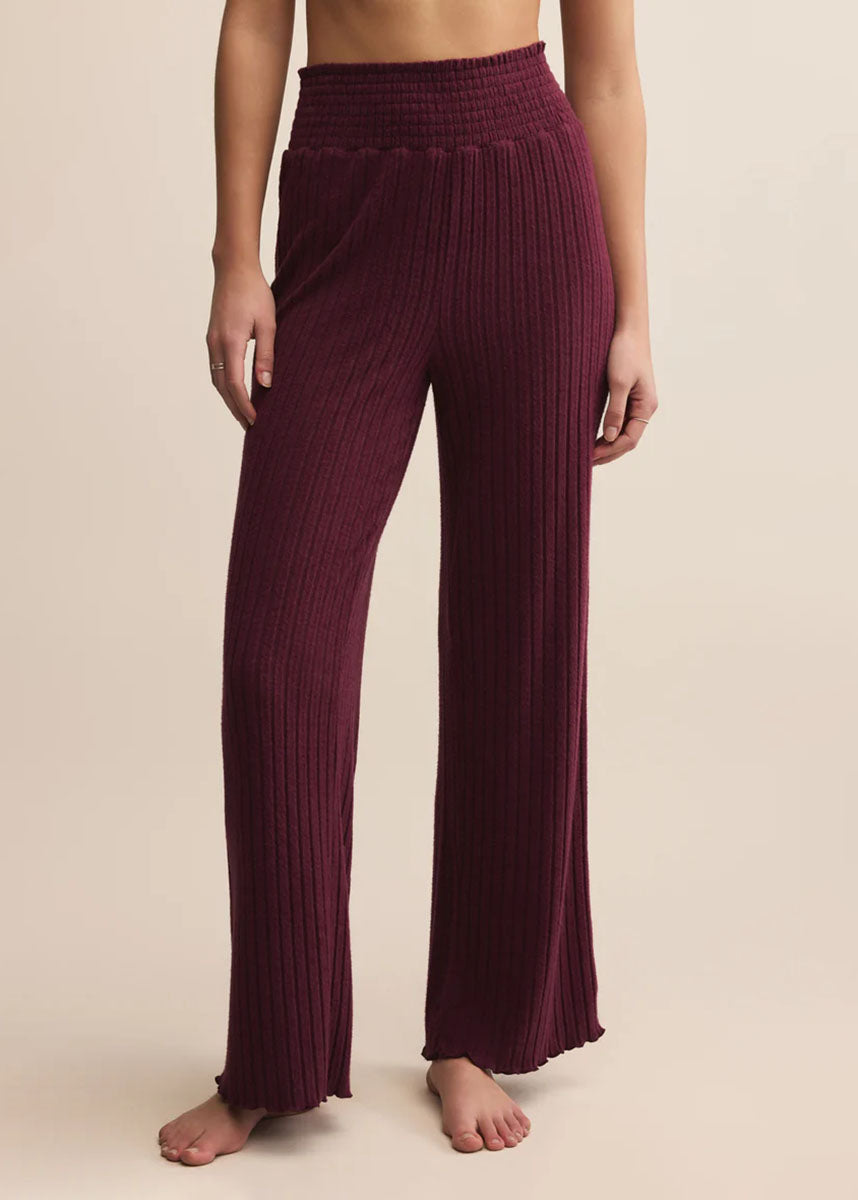Dawn Smocked Rib Pant - Merlot