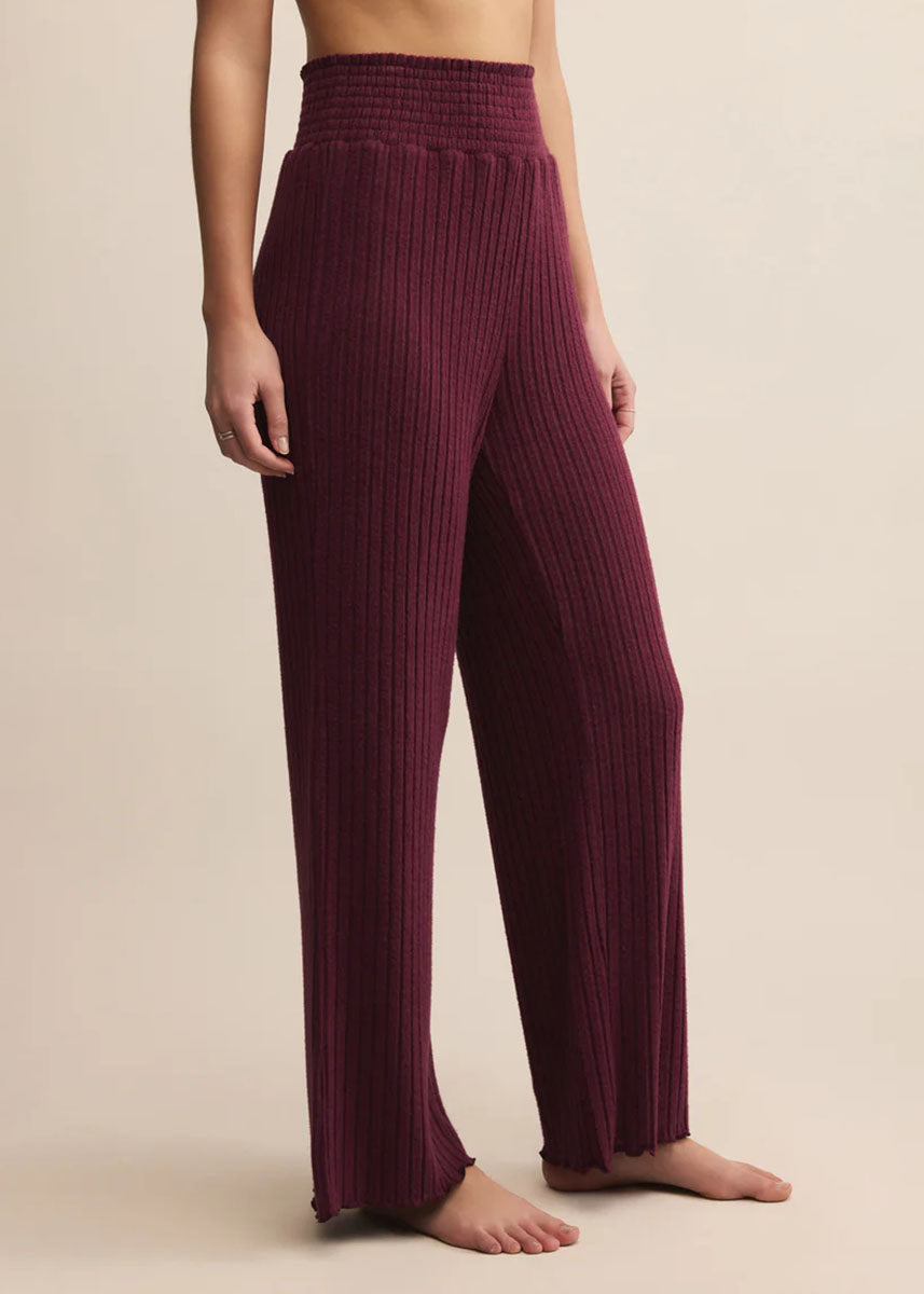 Dawn Smocked Rib Pant - Merlot