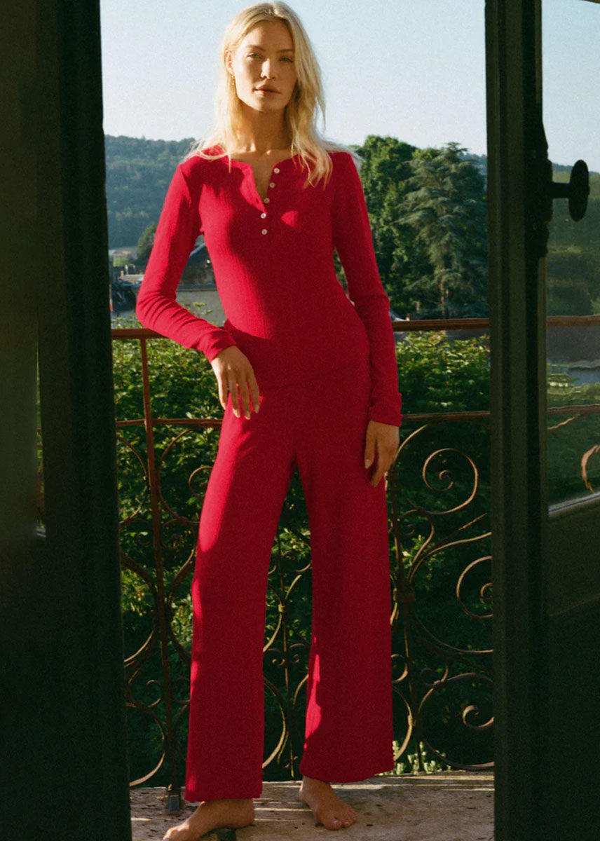 Luxe Pointelle Pant - Festive Red