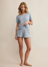 Dawn Smocked Rib Short - Light Denim