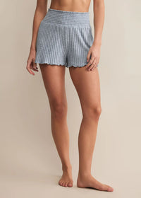 Dawn Smocked Rib Short - Light Denim
