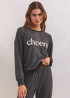 Cheers Relaxed Long Sleeve Top - Heather & Black
