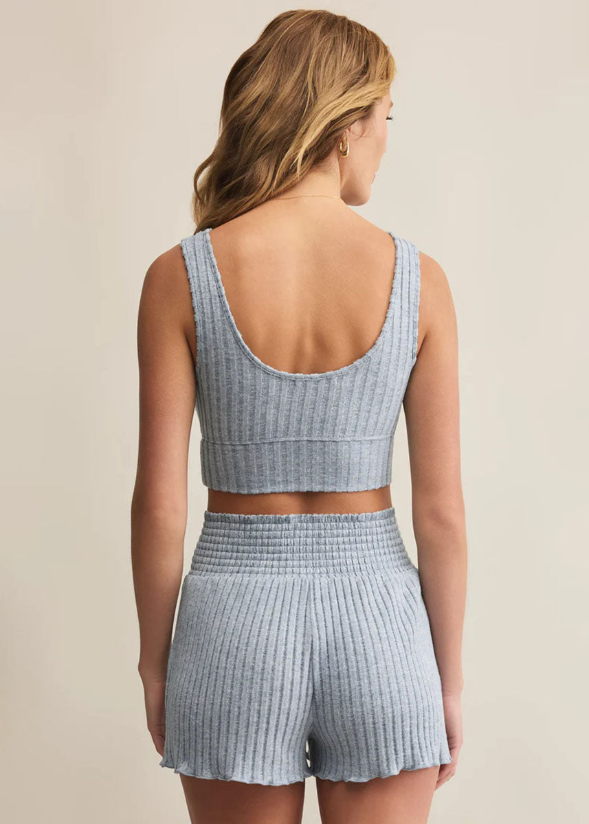 Zoe Rib Tank Bra - Light Denim