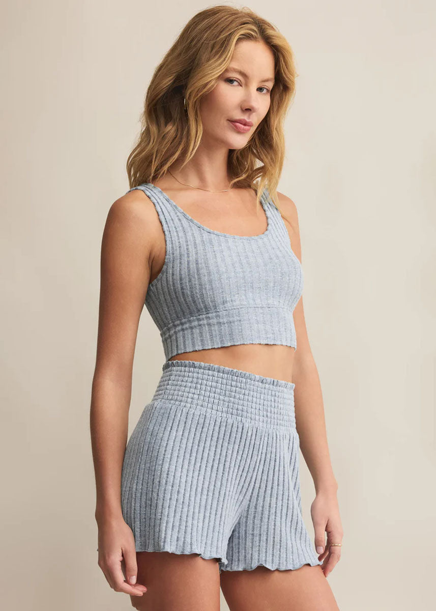 Zoe Rib Tank Bra - Light Denim