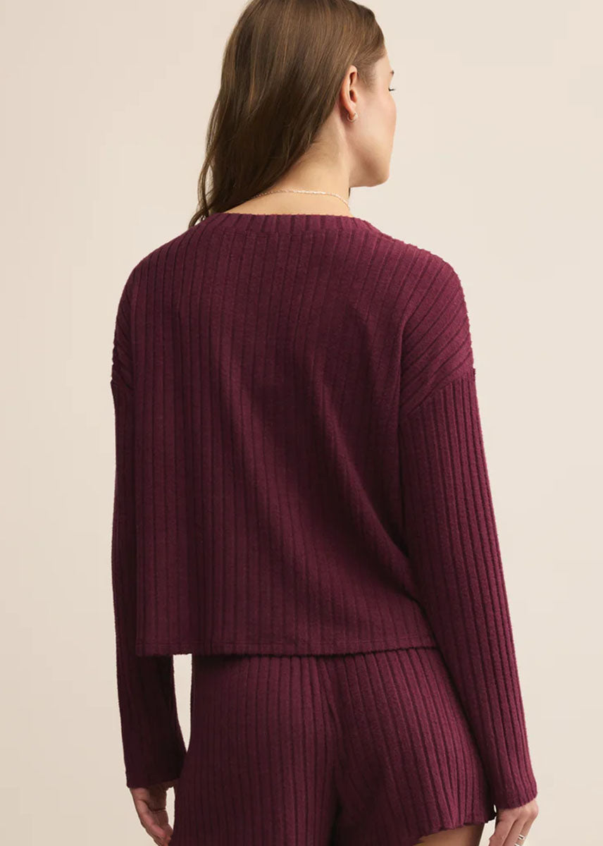 Mara Rib Cardigan - Merlot