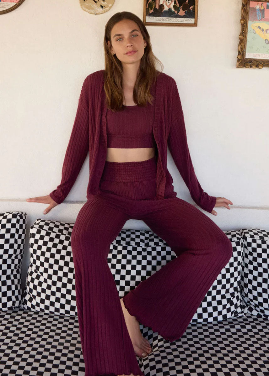 Mara Rib Cardigan - Merlot
