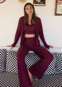 Mara Rib Cardigan - Merlot