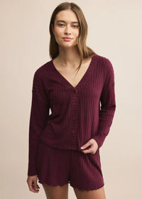 Mara Rib Cardigan - Merlot