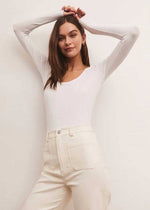 Lilah Long Sleeve Ribbed Bodysuit - White
