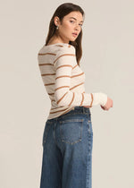 Scarlett Stripe Rib Henley - Sea Salt Caramel