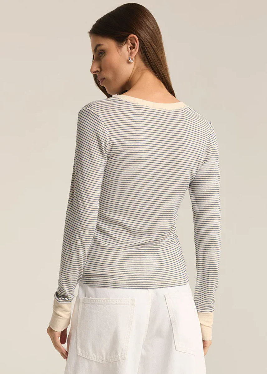 Scarlett Stripe Rib Henley - Sea Salt