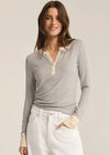 Scarlett Stripe Rib Henley - Sea Salt