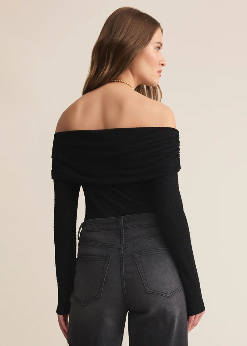 Whimsy Off-Shoulder Mesh Top - Black