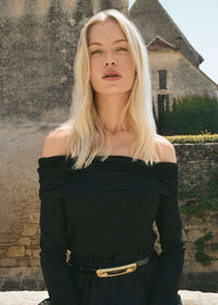 Whimsy Off-Shoulder Mesh Top - Black