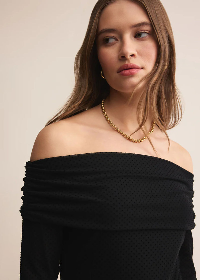 Whimsy Off-Shoulder Mesh Top - Black