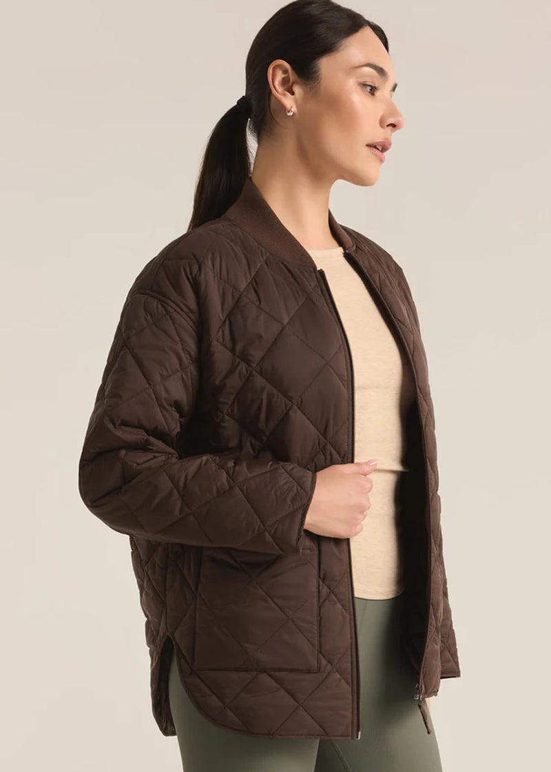 Sunrise Quilted Bomber Jacket - Coffee Bean