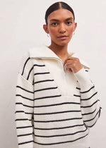 Villa Half Zip Stripe Sweater - White
