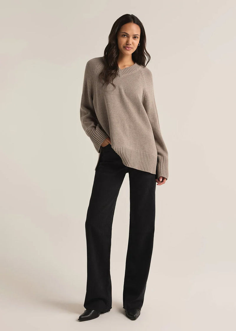 Boulevard V-Neck Sweater - Heather Taupe