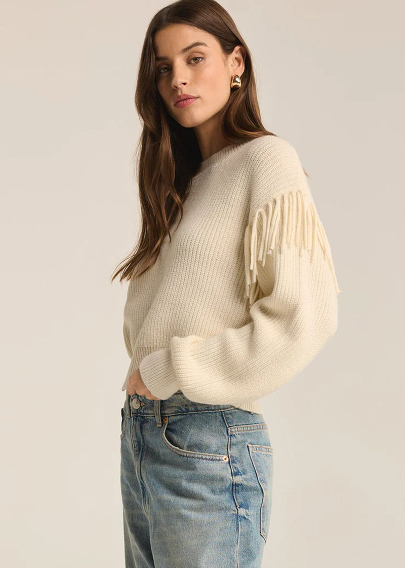 On The Fringe Sweater - Sea Salt