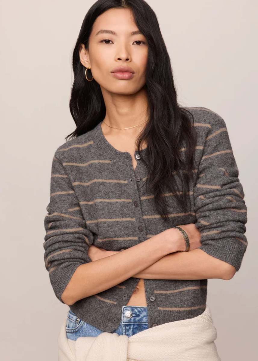 Medina Striped Cardigan - Charcoal Heather