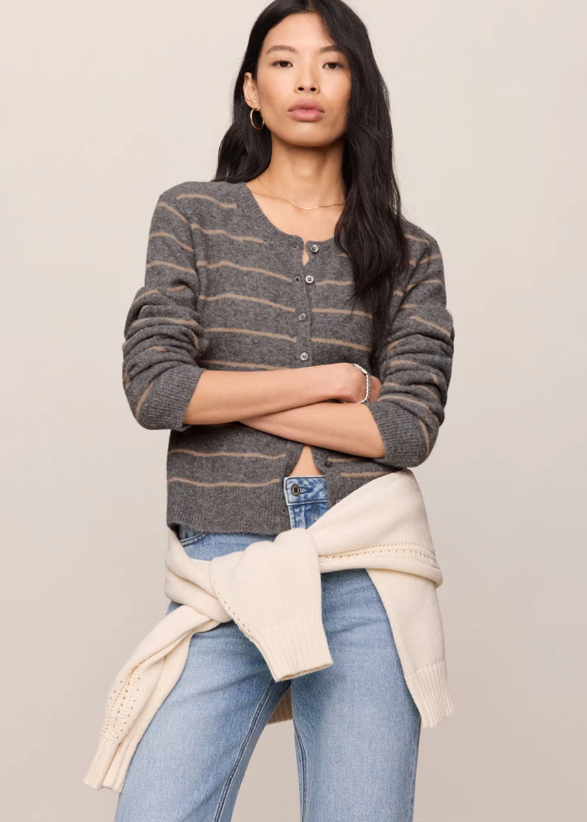 Medina Striped Cardigan - Charcoal Heather