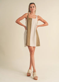 Laurel Color Block Linen Mini Dress - Olive & Oatmeal