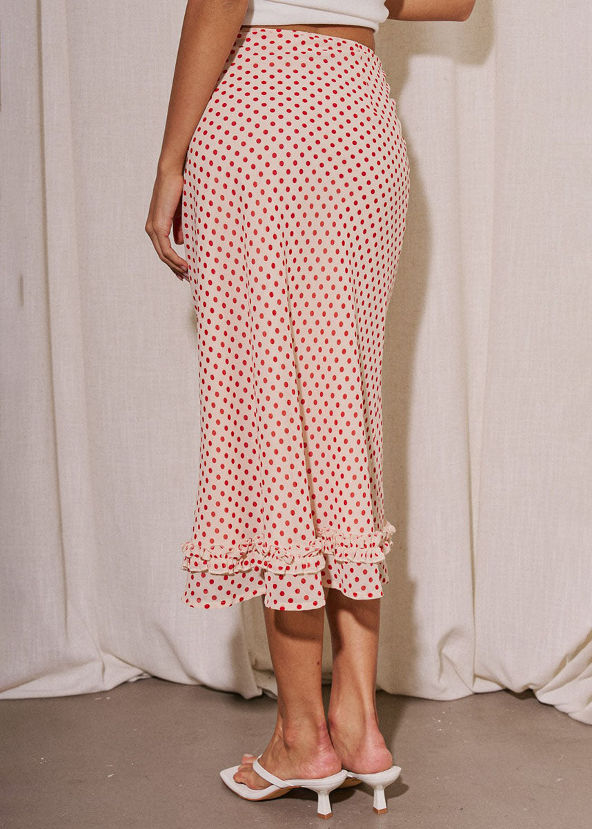 Kayda Midi Ruffle Skirt - Pink & Red
