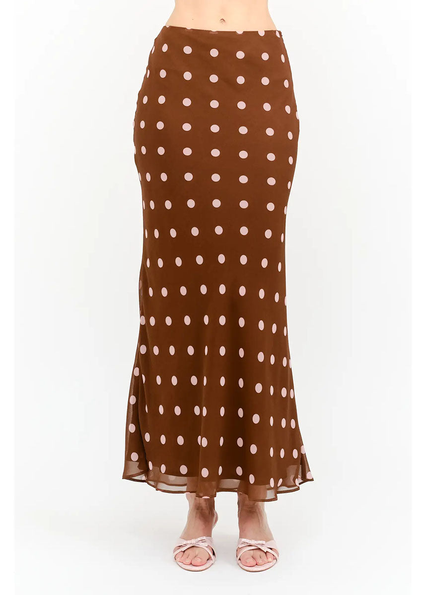 Kalila Polka Dot Maxi Skirt - Brown