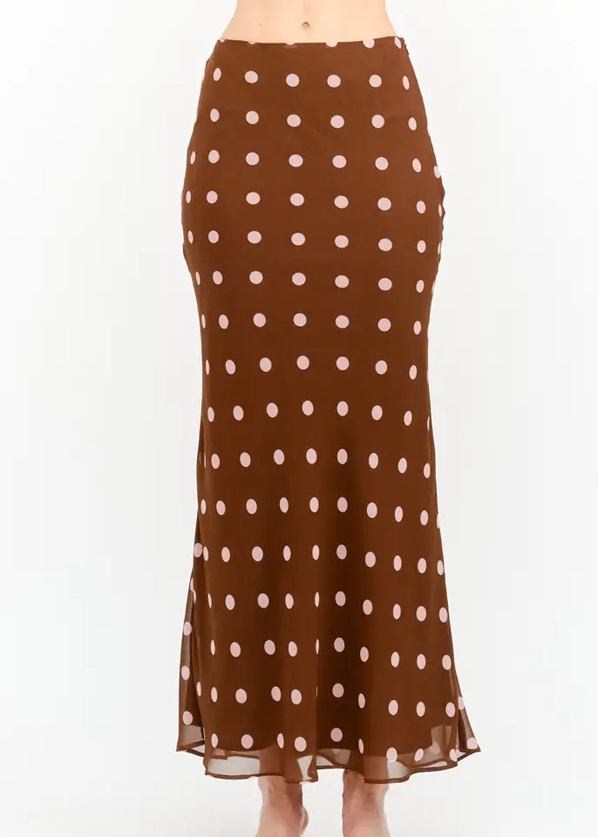 Kalila Polka Dot Maxi Skirt - Brown