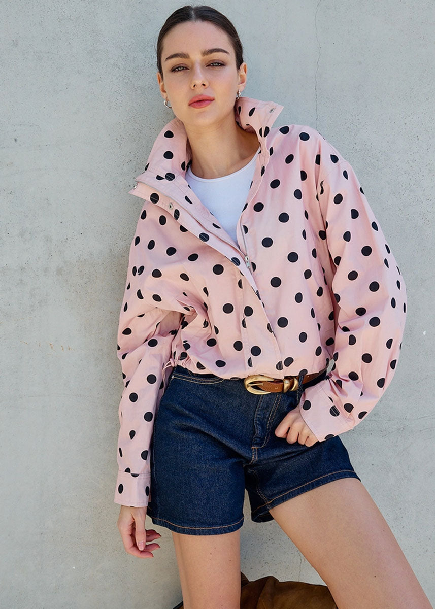 Abby Polka Dot Zip Up Jacket - Pink