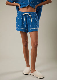 Verona Embroidered Pajama Short - Blue & White