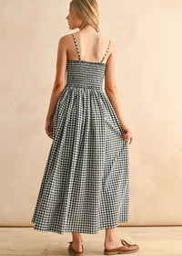 Bonnie Gingham Print Maxi Dress - Black & White