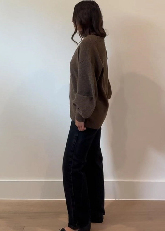 Fawn Puff Sleeve Cardigan - Wood