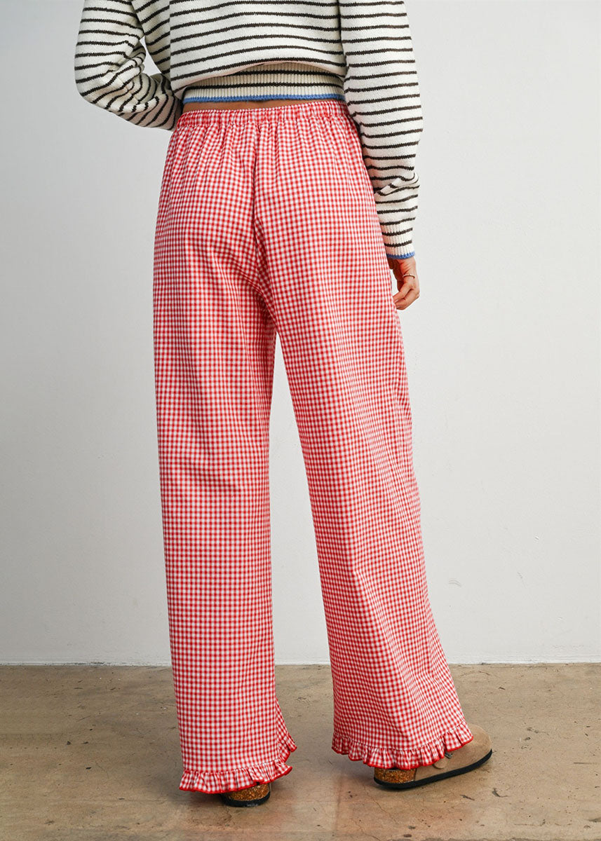 Poppy Striped Ruffle Hem Pant - Red & Ivory
