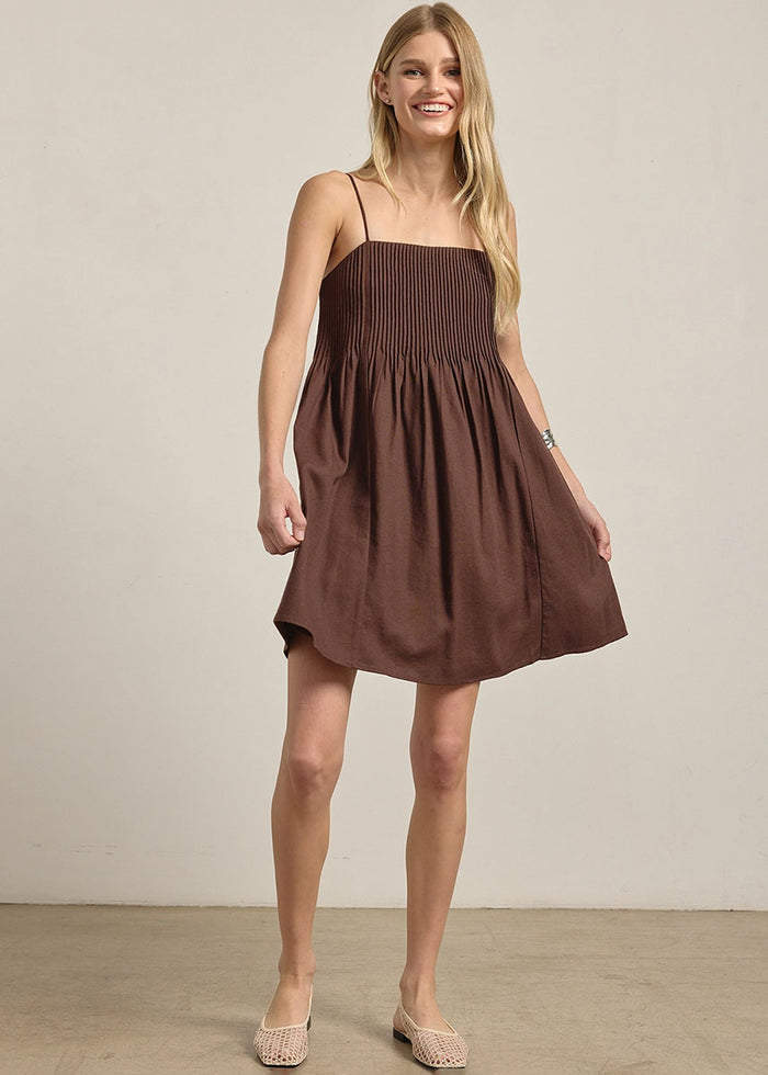 Maryanne Smocked Bodice Cami Mini Dress - Brown
