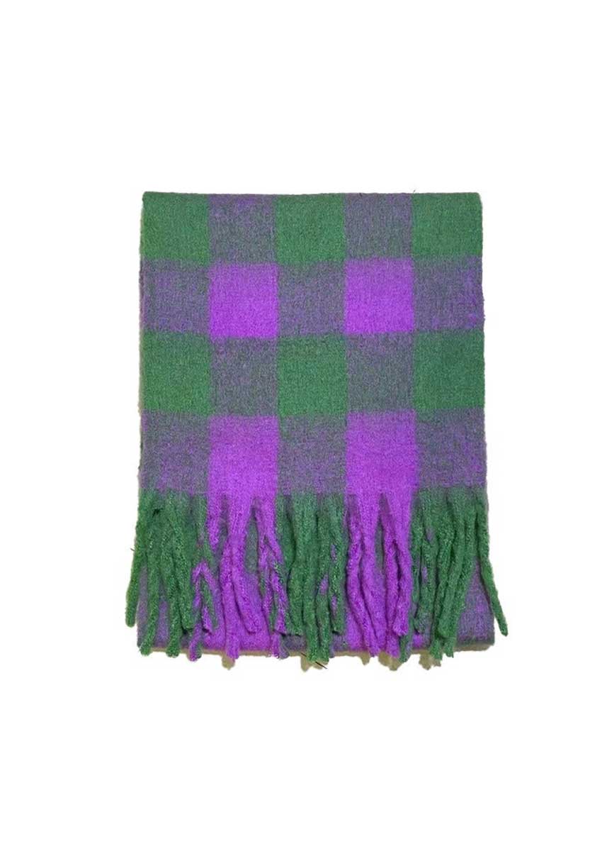 Rosie Vintage Plaid Knit Scarf - Purple & Green