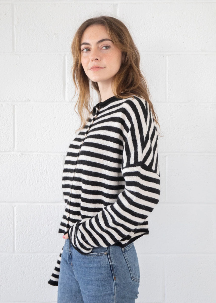 Piper Striped Cardigan - Ivory & Black