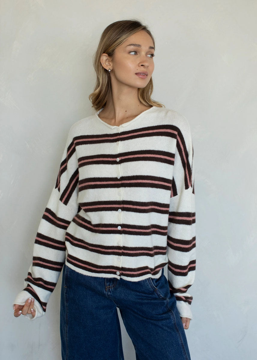 Piper Varsity Stripe Cardigan - Ivory